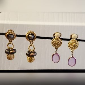 Vintage goldtone earrings, 2 pair clip on, one is Liz Claiborne, 1 1/2"